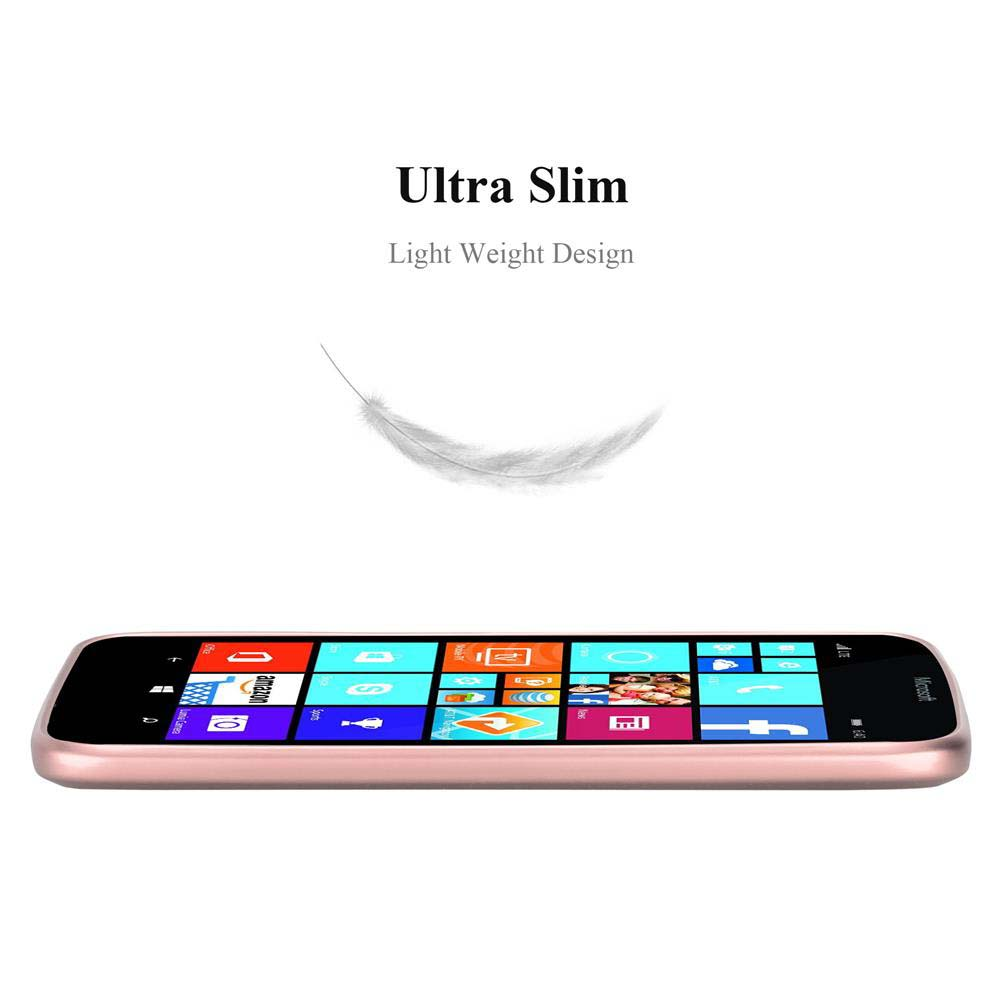 Uno smartphone color oro rosa con touchscreen, app visibili. Sopra, le parole Ultra Slim e Light Weight Design. Una piuma fluttua sopra.