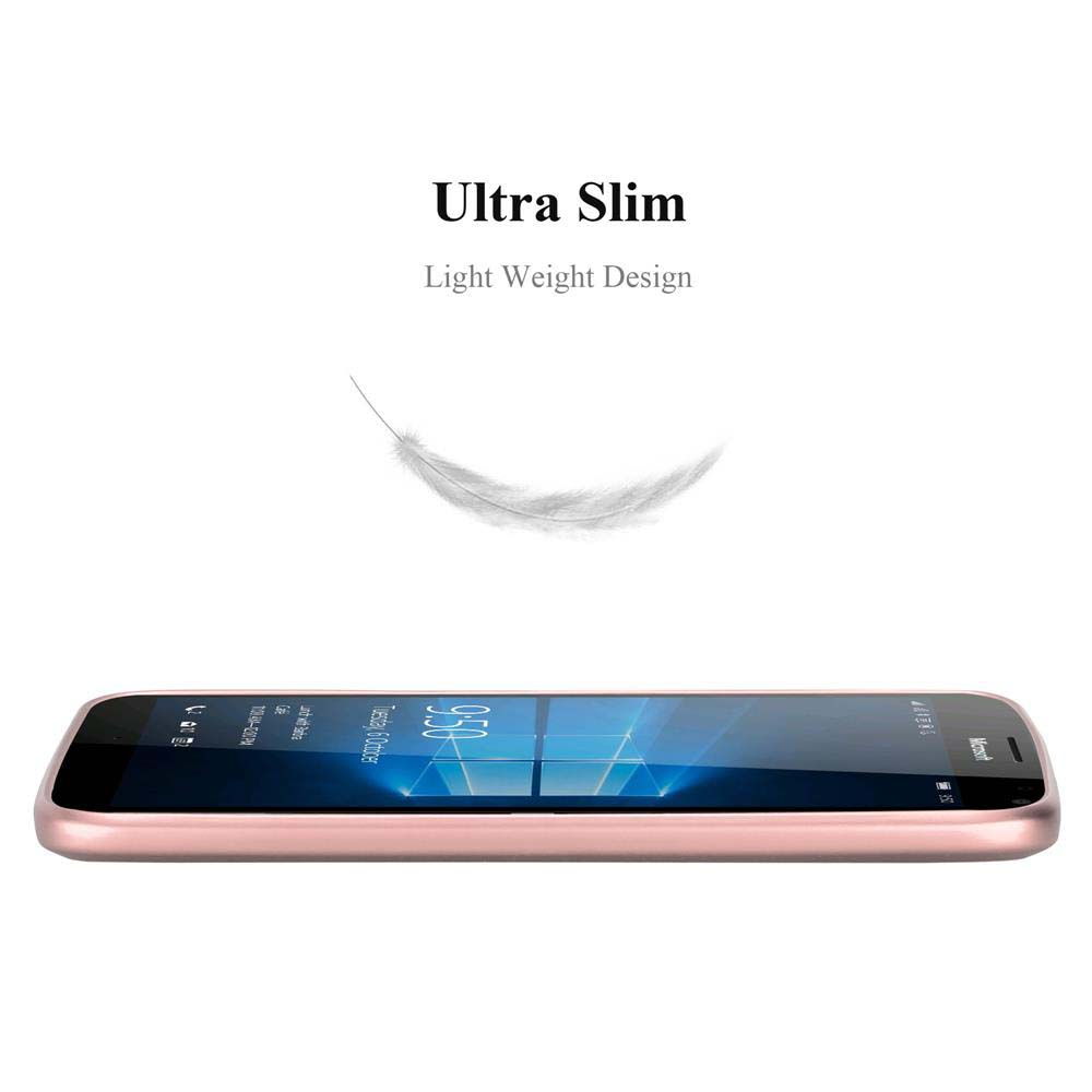 Uno smartphone color oro rosa mostra l'ora. Sopra si legge 'Ultra Slim', 'Light Weight Design'. Una piuma fluttua sopra.
