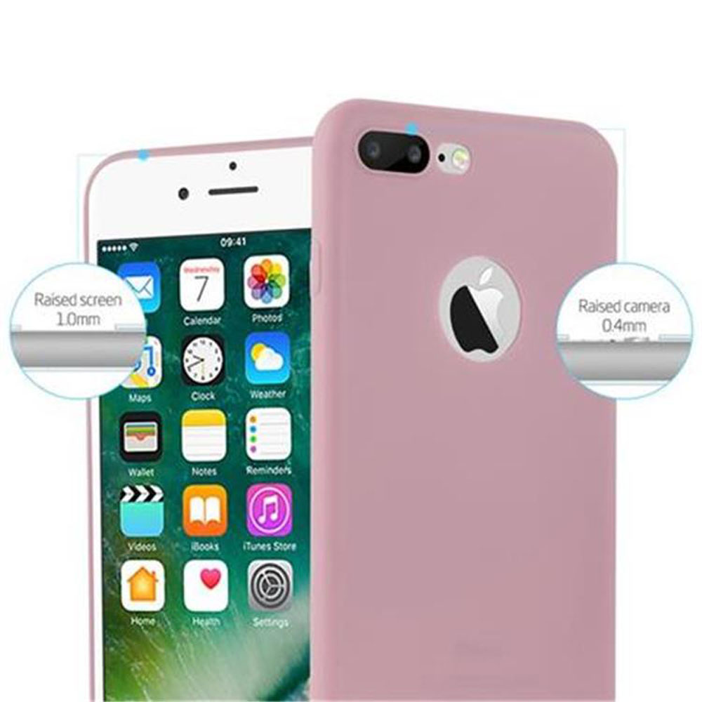 Rosa Handyhülle und Handy mit sichtbaren Apps. Der Bildschirm zeigt die Uhrzeit 09:41 an. Es gibt einen erhöhten Bildschirm und Kamera.