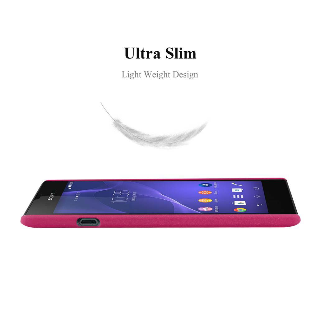 Ein pinkfarbenes Telefon mit schwarzem Bildschirm liegt auf weißem Untergrund. Text darüber: 'Ultra Slim' und 'Light Weight Design'.