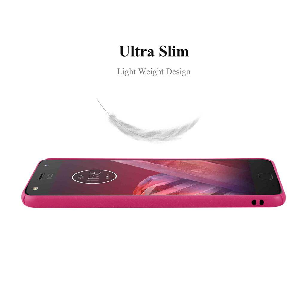 Un telefono rosa poggia su una superficie bianca. Il testo sopra recita 'Ultra Slim' e 'Light Weight Design'. È presente anche una grafica a forma di piuma.