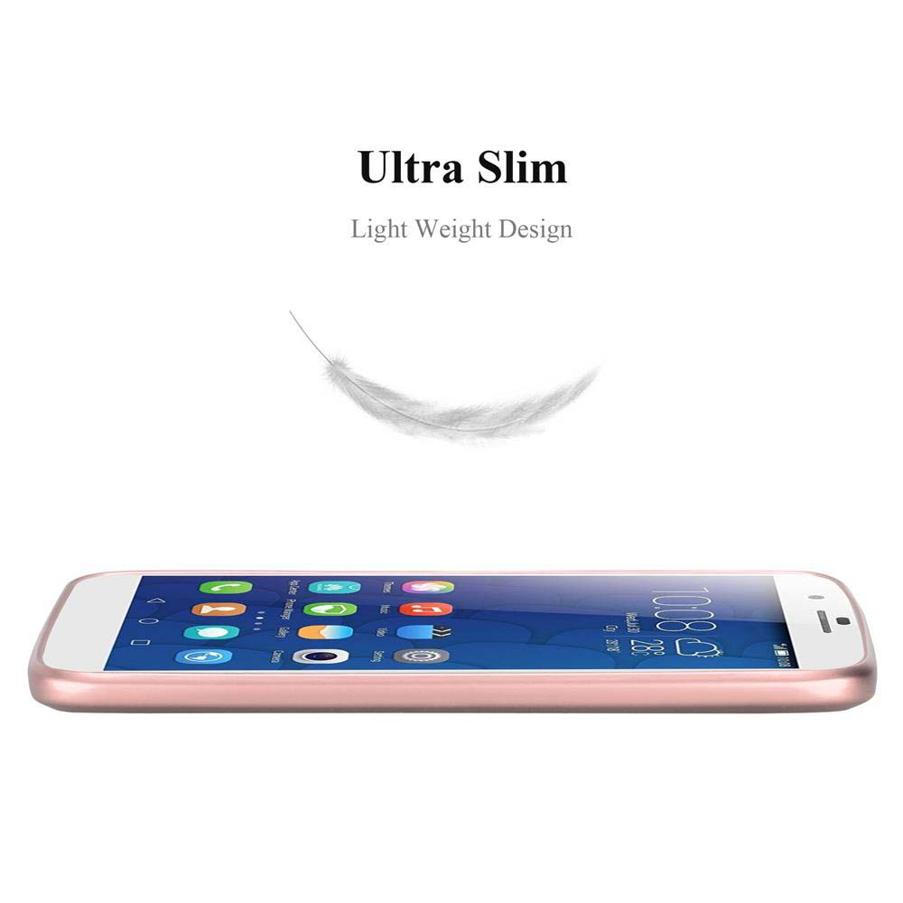 Uno smartphone color oro rosa con icone sullo schermo, una piuma sopra e il testo 'Ultra Slim, Light Weight Design' su sfondo bianco.