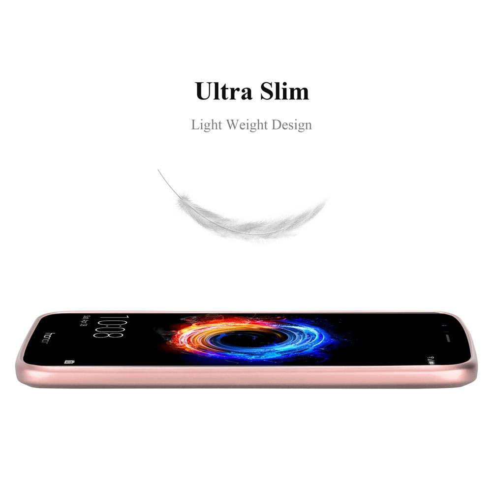 Un telefono color oro rosa con uno schermo vibrante è in mostra. Sopra, il testo dice 'Ultra Slim' e 'Light Weight Design', con una piuma.