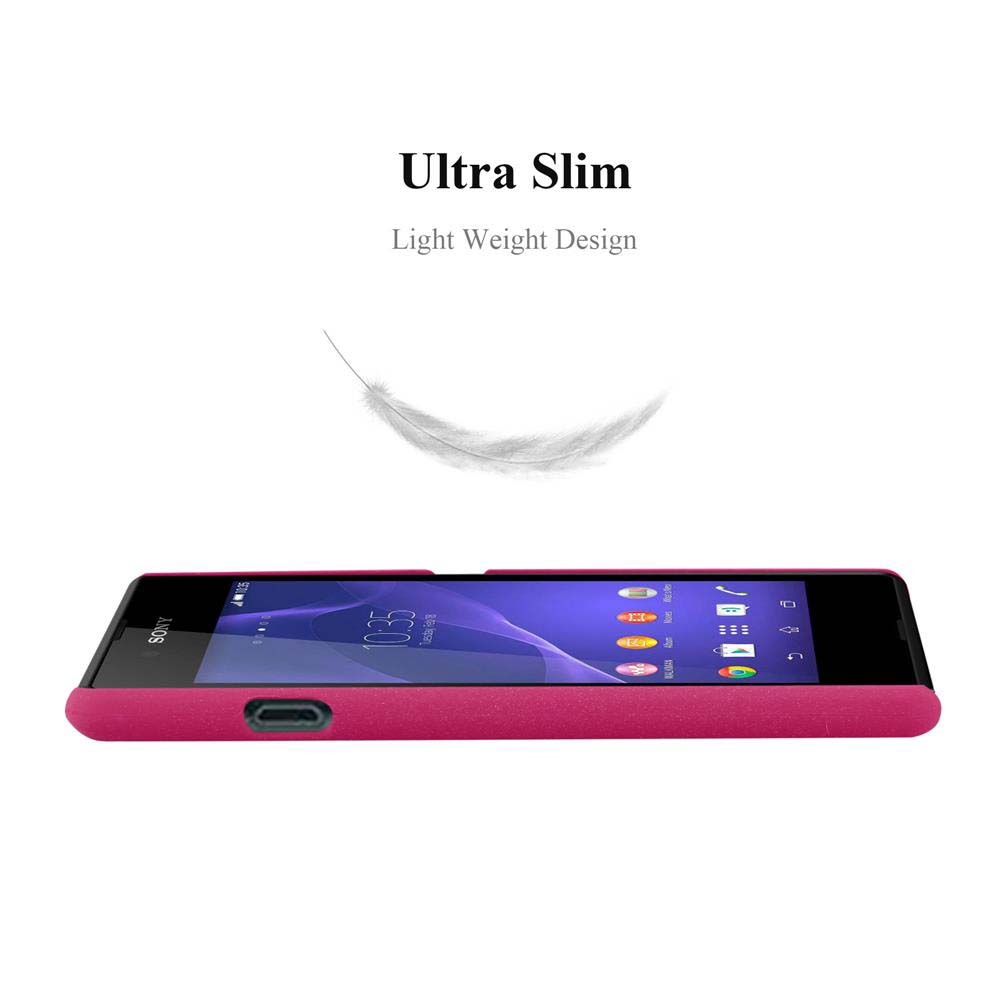 Ein pinkfarbenes Telefon mit schwarzem Bildschirm wird angezeigt. Darüber steht "Ultra Slim" und "Light Weight Design". Eine weiße Feder schwebt.