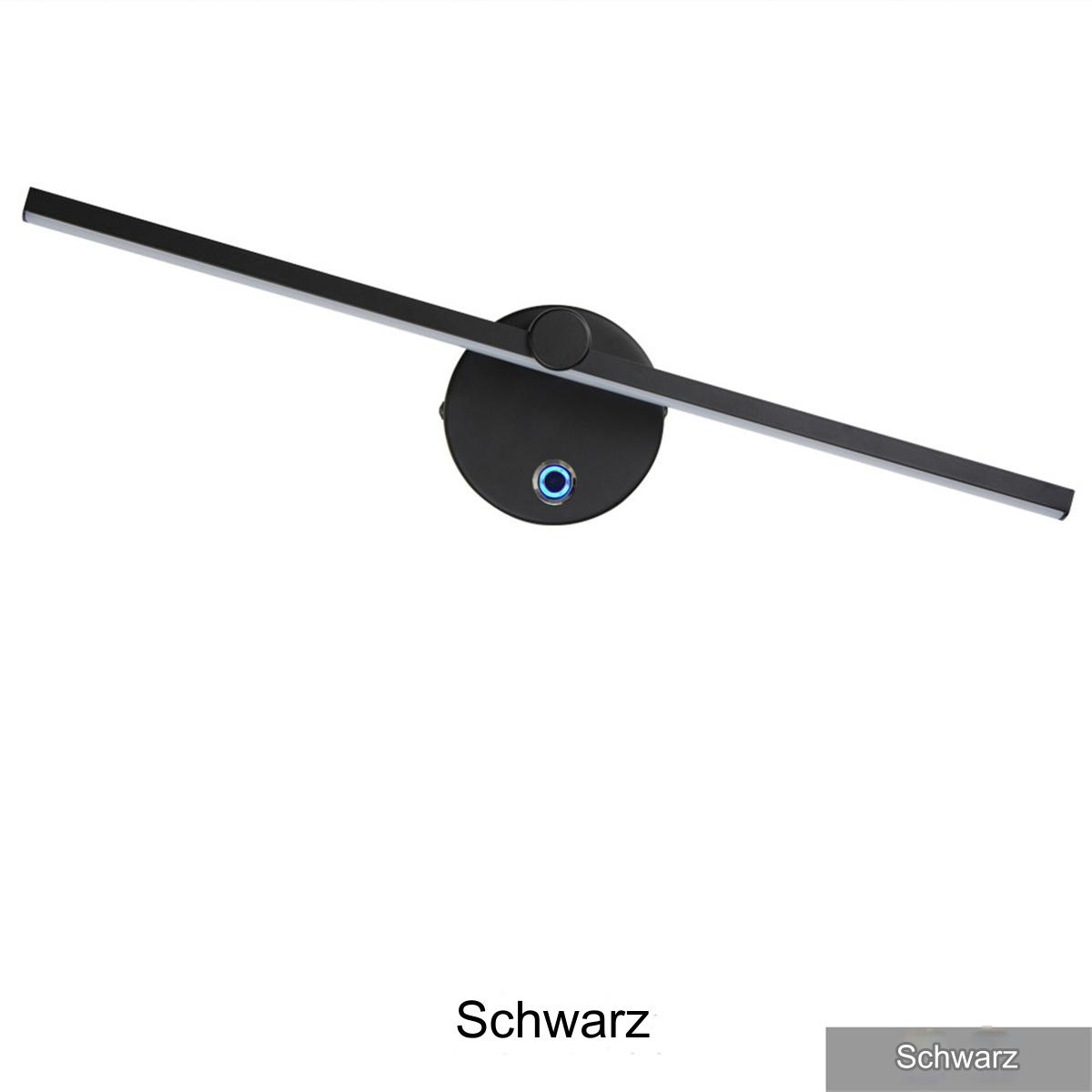 Eine moderne schwarze Wanduhr mit kreisförmiger Basis und einem langen, linearen Zeiger. Das Wort 'Schwarz' steht darunter.