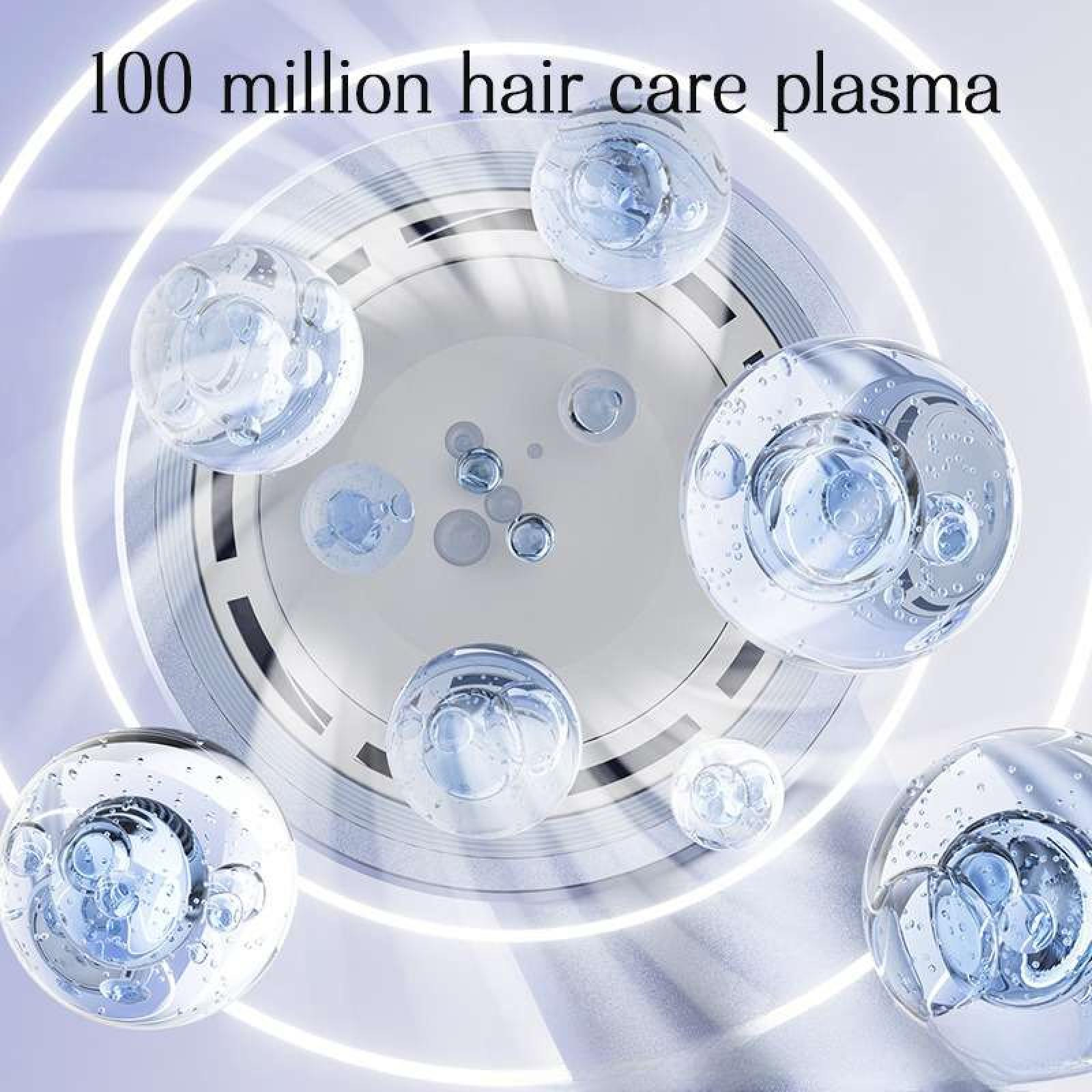Das Bild zeigt klare Blasen mit blauer Flüssigkeit im Inneren, auf weißem und silbernem Hintergrund. Der Text lautet: 100 Millionen Haarpflegeplasma.