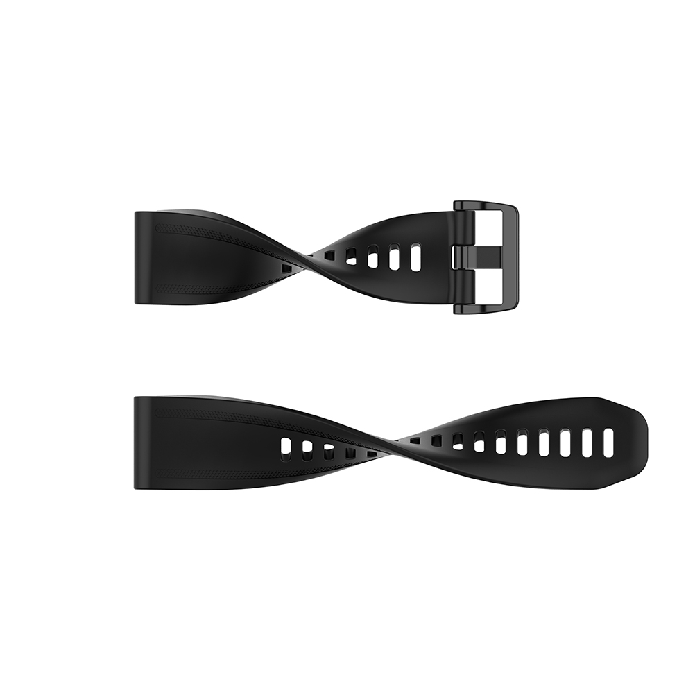 Zwei schwarze Uhrenarmbänder vor weißem Hintergrund. Eines hat eine Schnalle, das andere Löcher zur Anpassung.