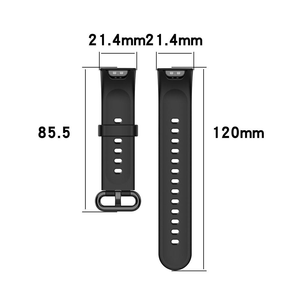 Zwei schwarze Uhrenarmbänder mit Maßen. Ein Band misst 85,5 mm, das andere 120 mm. Beide haben Löcher zur Anpassung.
