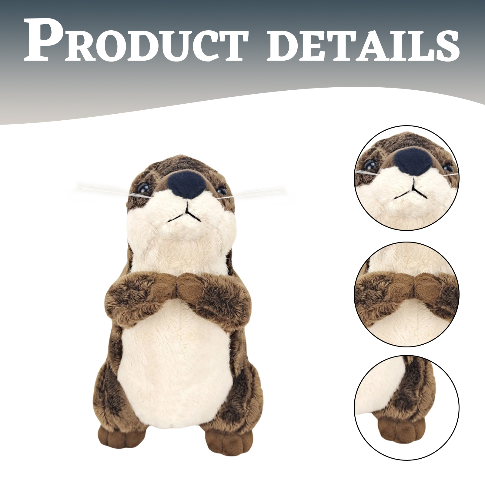 Ein Plüschotter mit braunem Fell und weißem Bauch. Er hat eine schwarze Nase und hält die Pfoten zusammen.