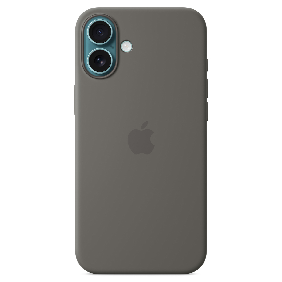 Un téléphone gris avec un appareil photo à double objectif et un logo Apple.