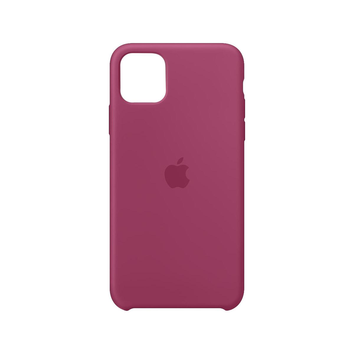 Een magenta iPhone-hoesje. Het heeft een uitsparing voor de camera, volumeknoppen en het Apple-logo. De achtergrond is wit.