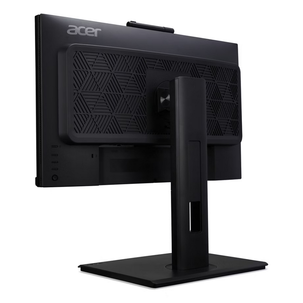 Black Acer monitor from the back, showing the stand, ventilation grid, and brand logo.