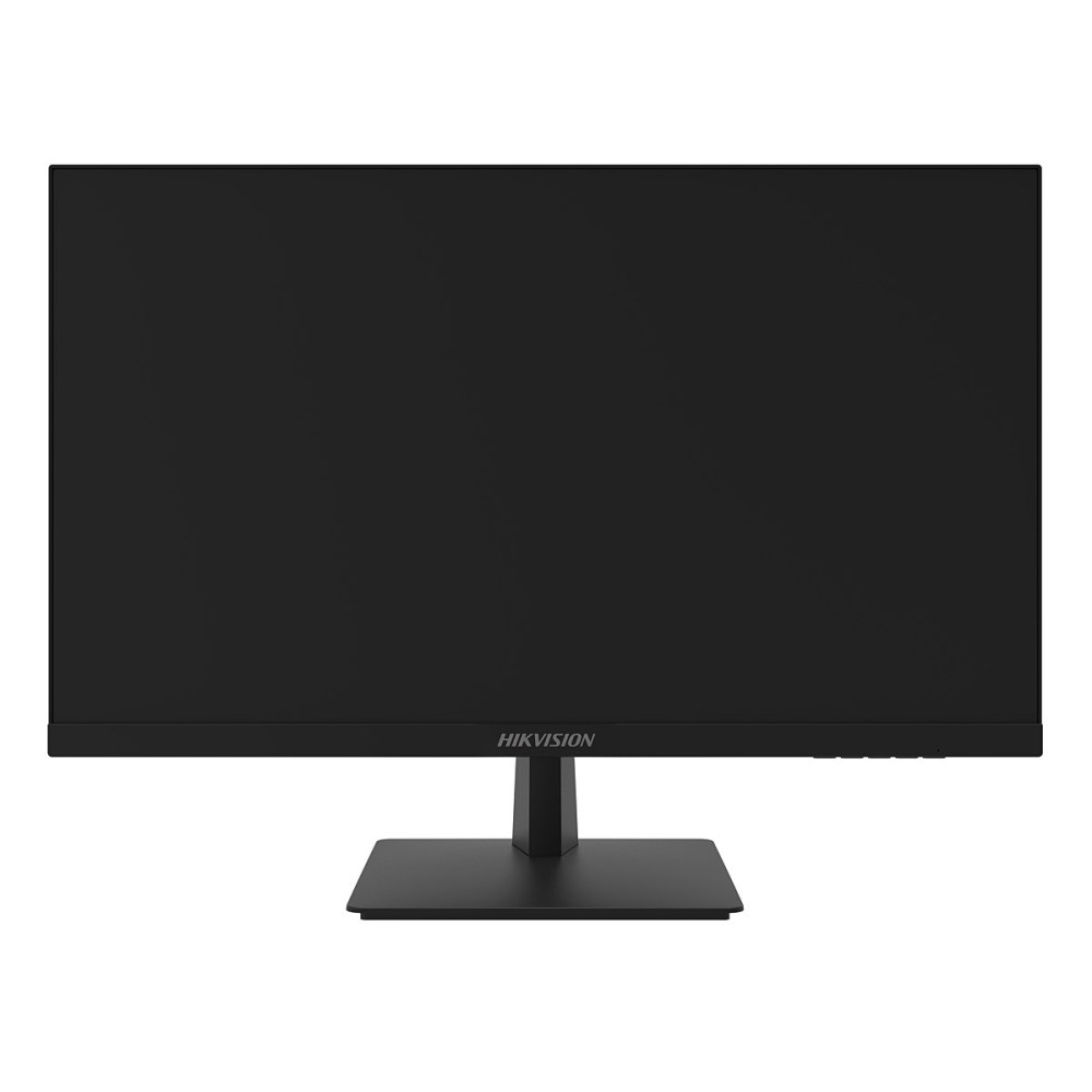 Un monitor per computer nero con supporto nero. Il marchio 'HIKVISION' è visibile in basso.