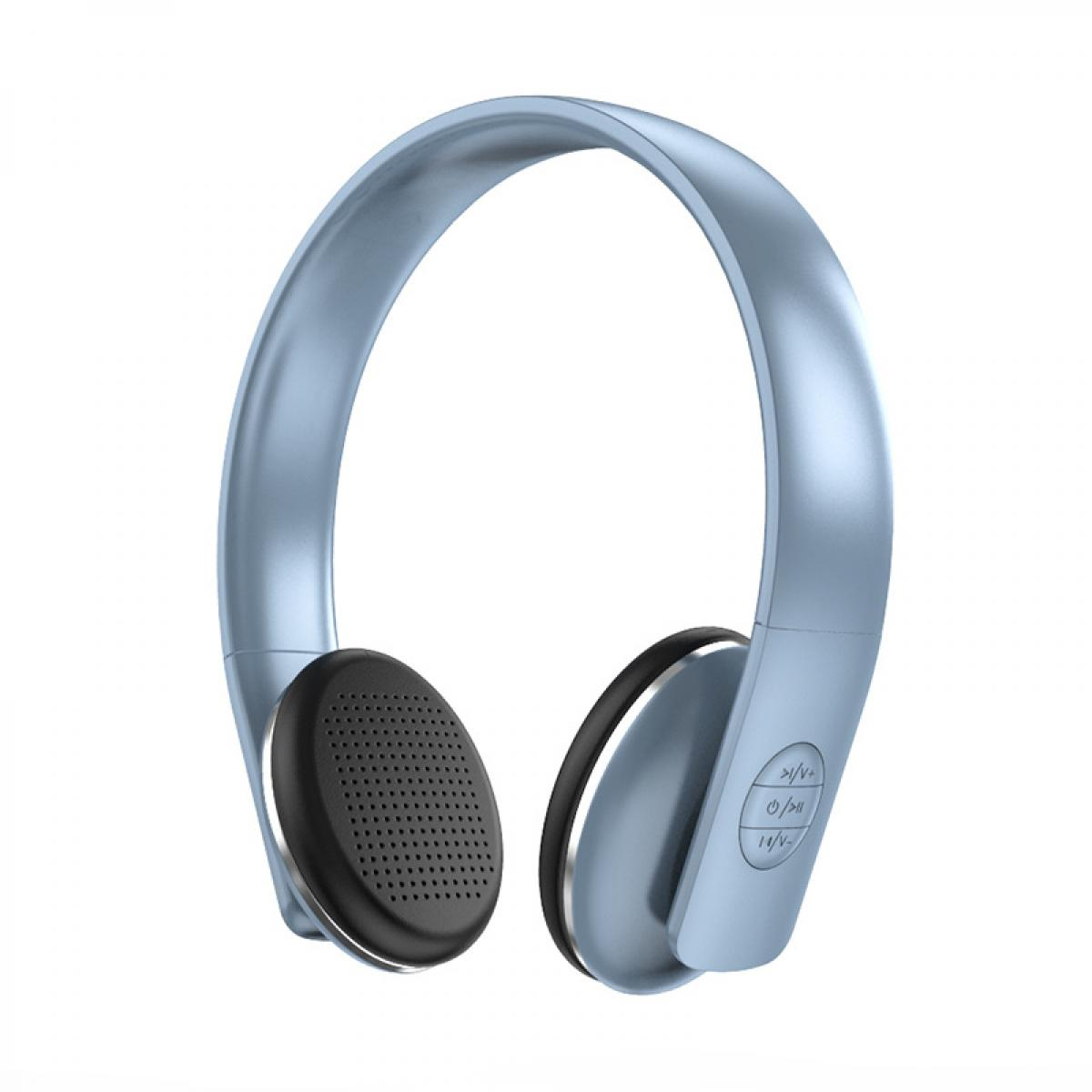 Ein hellblauer Over-Ear-Kopfhörer. Die Ohrmuscheln sind schwarz und haben ein perforiertes Design. Bedienelemente befinden sich auf der rechten Ohrmuschel.