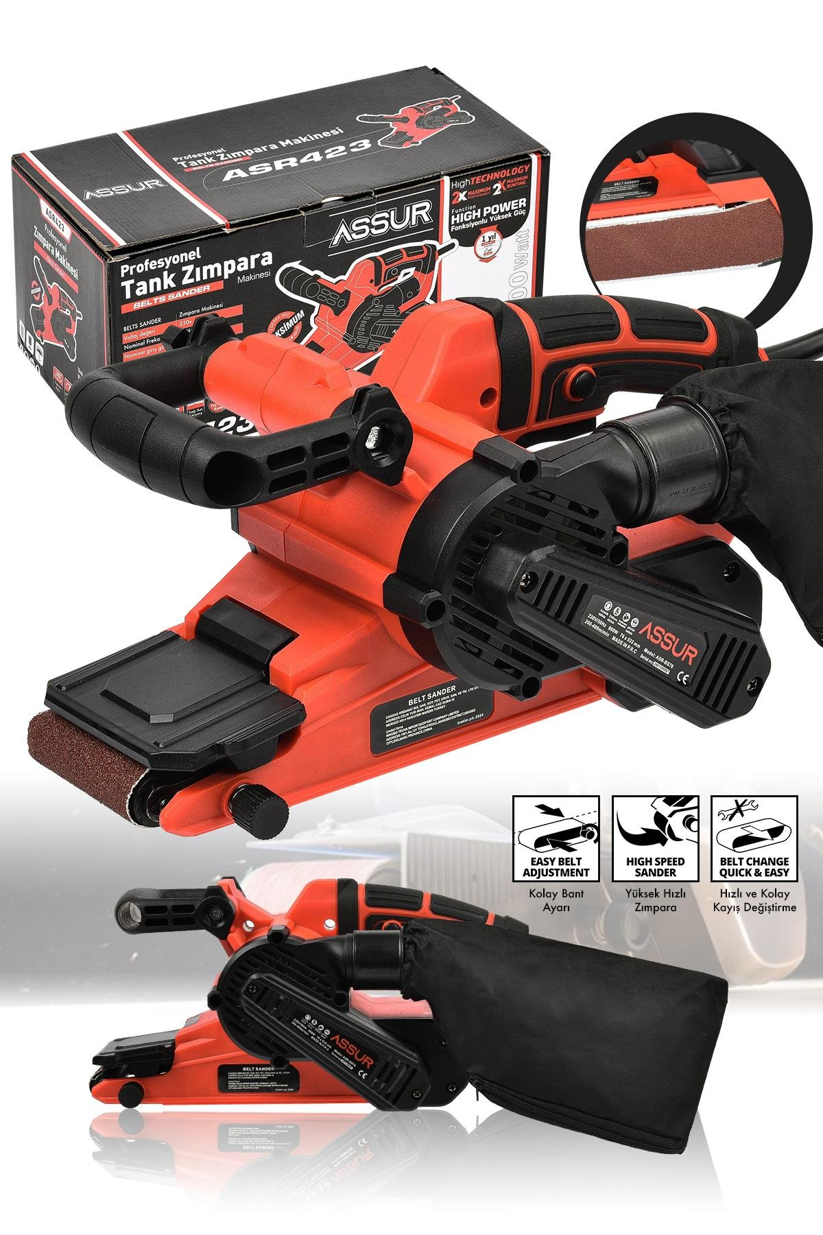 ASSUR 900 W Elektrikli Vakumlu Tozsuz Cila Özellikli Tank Zımpara