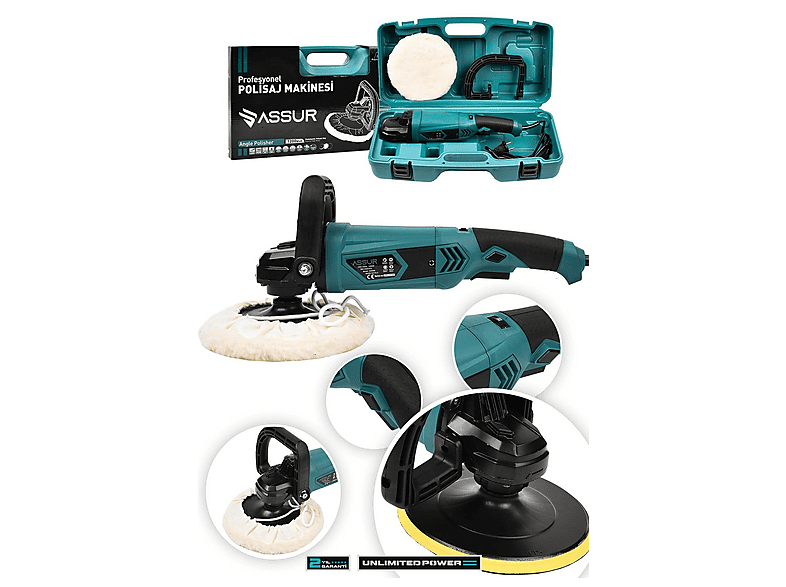 ASSUR 1200W Devir Ayarlı 6 Kademeli 180 mm Pasta Cila Polisaj Makinesi