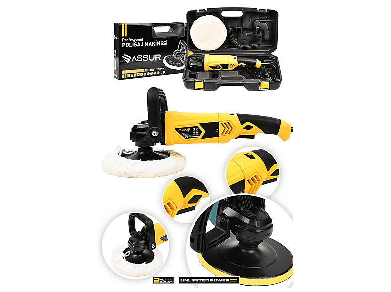 ASSUR Assur 1200W Polisaj Makinesi Devir Ayarlı 6 Kademeli 180mm Pasta Cila Polisaj Makinesi