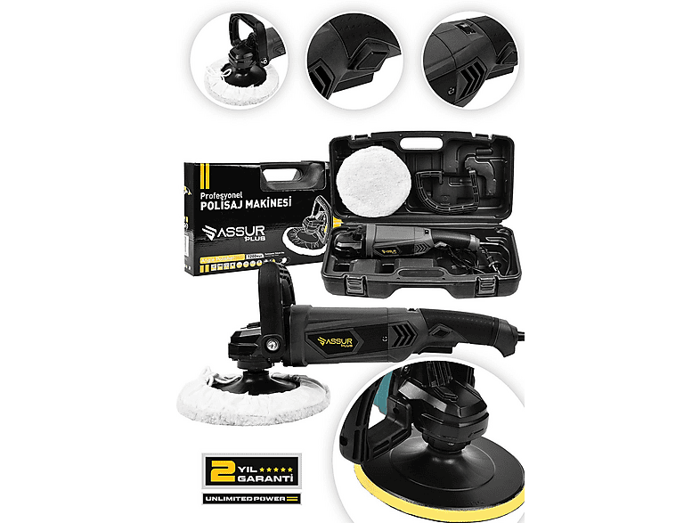 ASSUR Assur 1200W Polisaj Makinesi Devir Ayarlı 6 Kademeli 180mm Pasta Cila Polisaj Makinesi