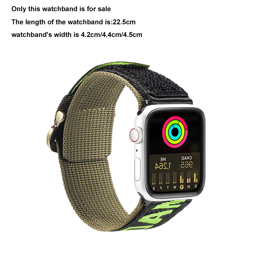 Ein Armband vor weißem Hintergrund. Es ist grün und schwarz, mit einem Zifferblatt, das Aktivitätsringe anzeigt.