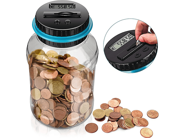 ALLGOODSBRAND Sparschwein mit Zähler und Display Lernspielzeug Schwarz, transparent