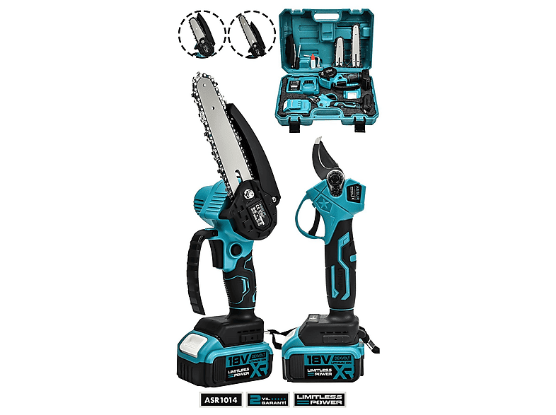 ASSUR Assur 18V Çift Akülü Çelik Şanzıman Dal Budama Makası & Testeresi 2 Li Set Budama Makinesi