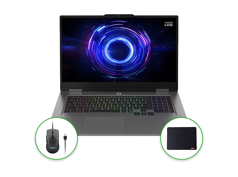 LENOVO LOQ Gaming AI Laptop, mit Zubehör Bundle, Notebook, mit 17,3 Zoll Display, Intel® Core™ i7,14700HX Prozessor, 32 GB RAM, 1 TB SSD, NVIDIA GeForce RTX™ 5070, Luna Grey, Windows 11 Pro