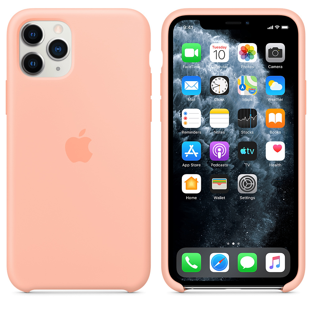 Un iPhone pêche dans un étui assorti. L'écran affiche des icônes d'applications. Le dos a le logo Apple et les lentilles de l'appareil photo.