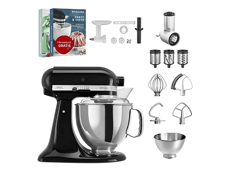 KITCHENAID 5KSM175 Set Küchenmaschine Onyx Schwarz (300 Watt)