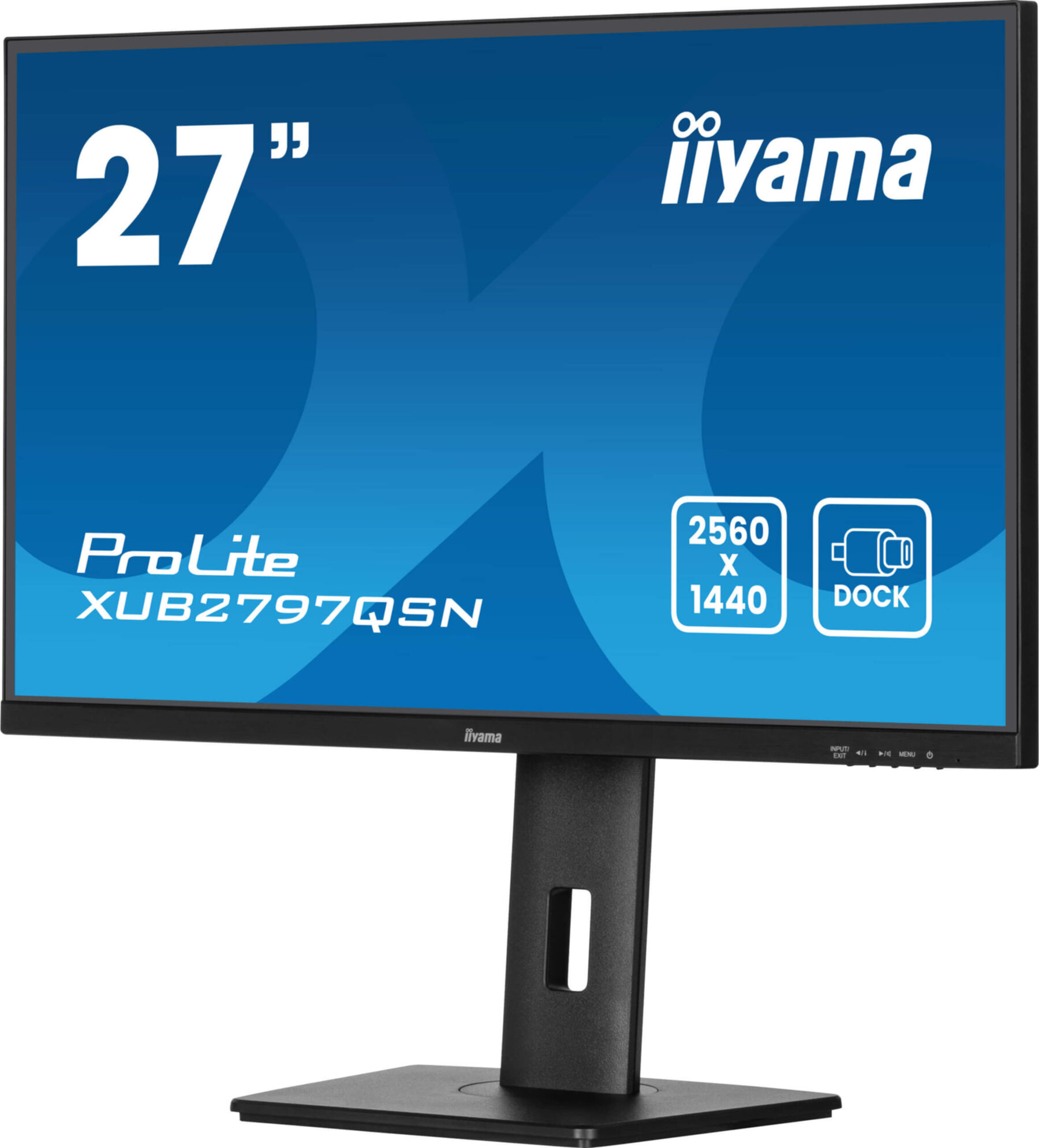 Een computermonitor met een blauw scherm. Het heeft de merknaam iiyama en productinformatie.