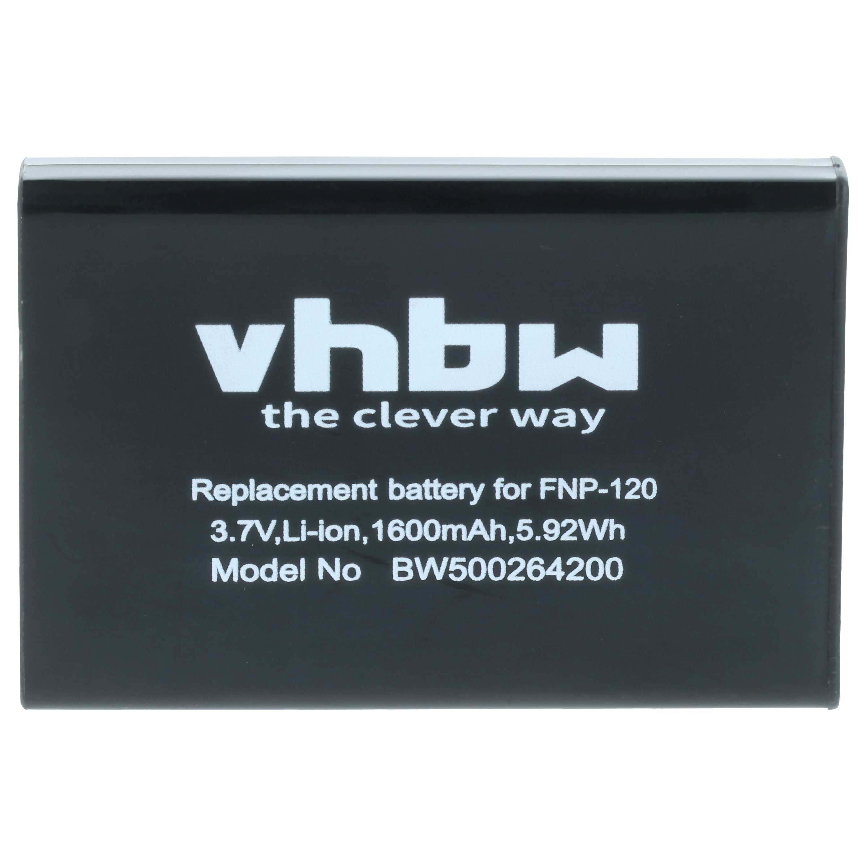 Ein schwarzer Akku mit weißem Text. Es steht 'vhbw the clever way' und Details zum Akku.