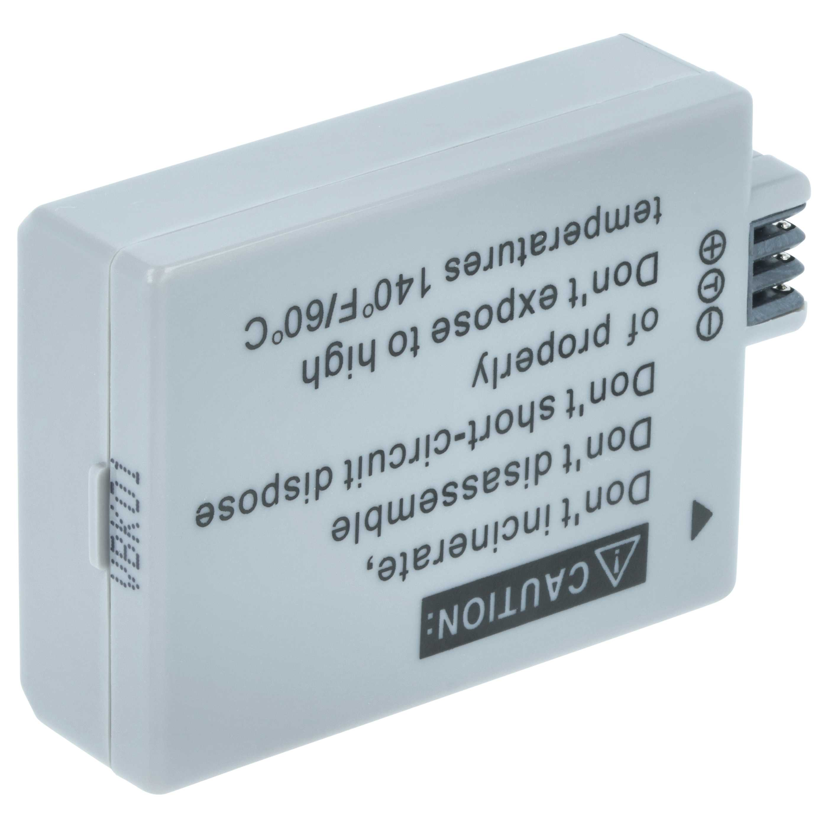 Ein graues Batteriepack mit Sicherheitshinweisen, darunter ein Vorsichtssymbol.