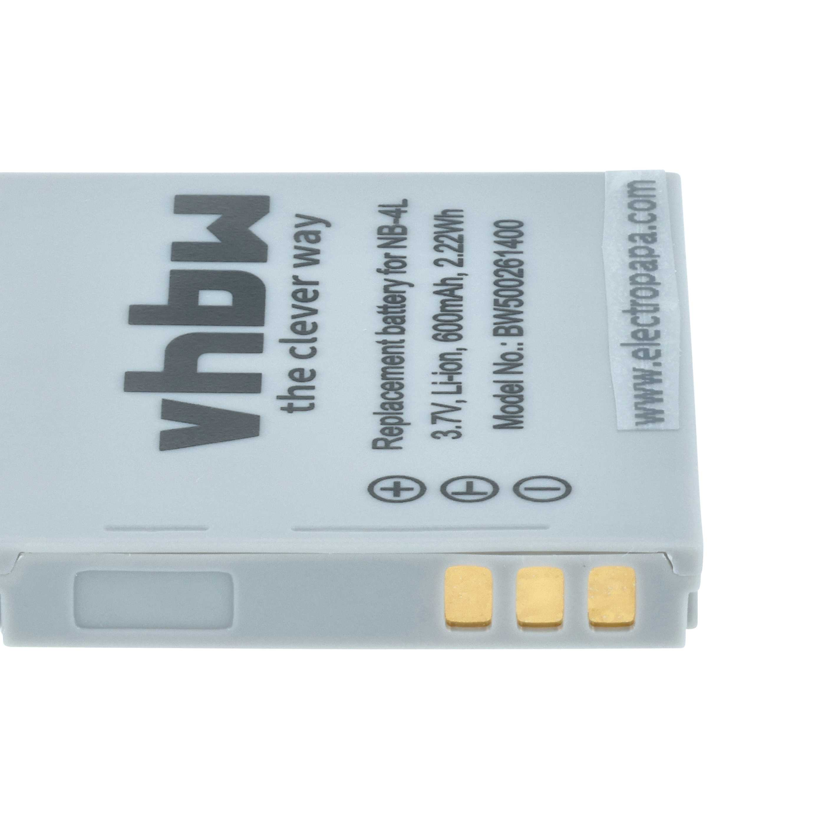 Grauer Akku mit Text und goldenen Anschlüssen. 'vhbw' und 'electropapa' sind sichtbar. Text beschreibt Akku-Spezifikationen.