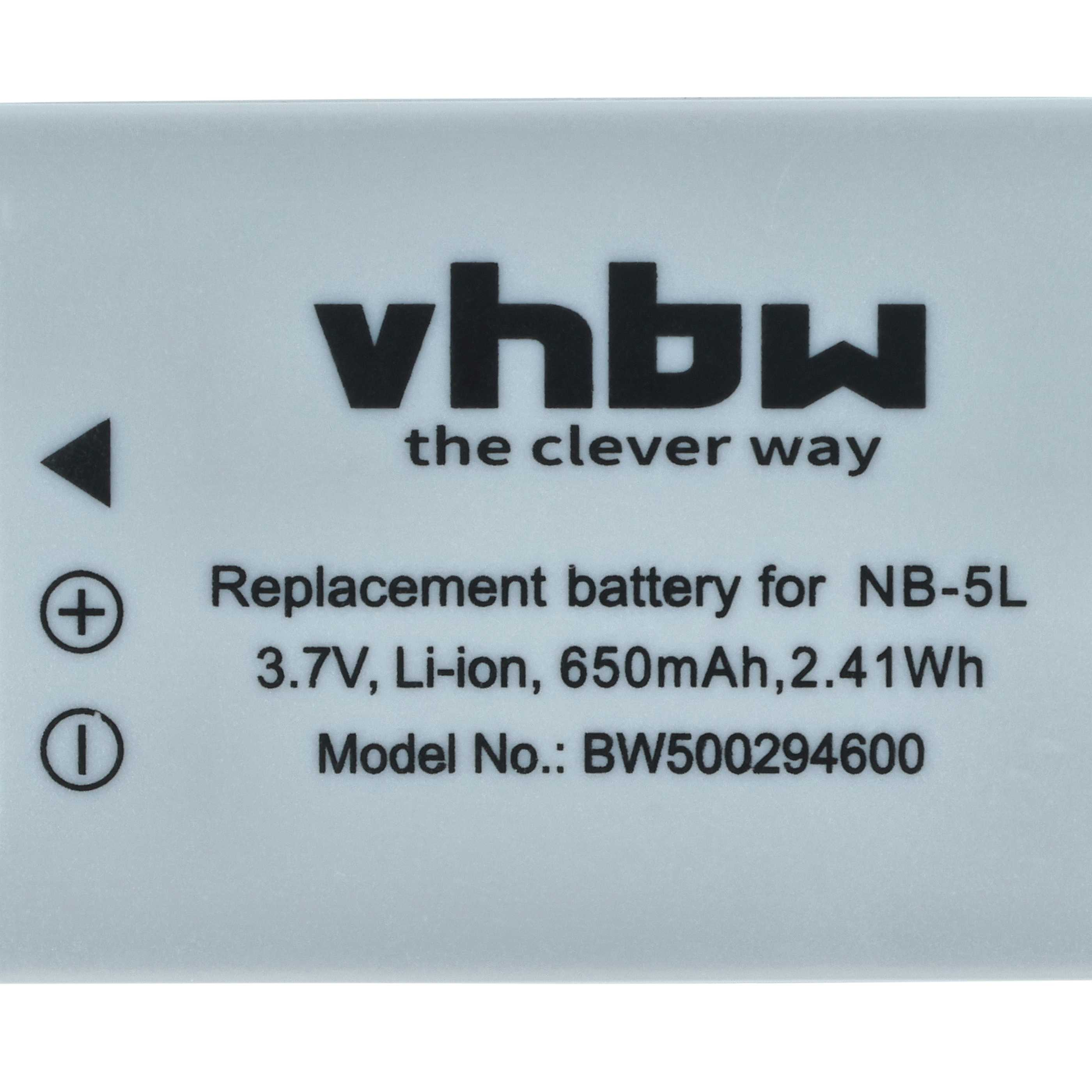Ein weißes Rechteck mit Text. Es steht 'vhbw' oben und Batterieinfos unten.