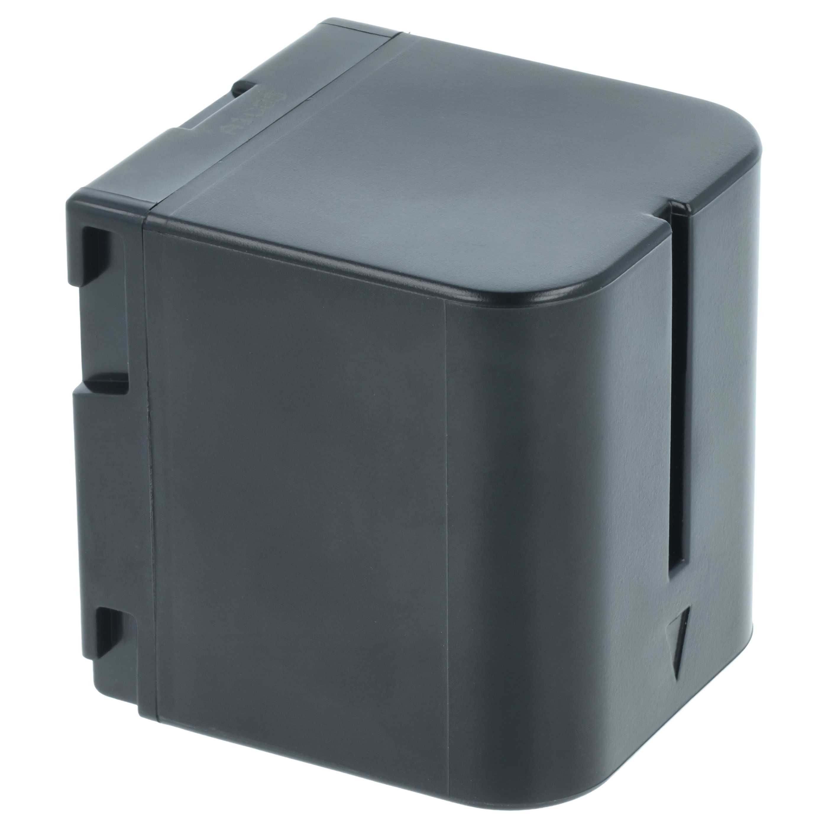 Eine dunkelgraue, rechteckige Plastikbox mit abgerundeten Kanten. Sie hat einen Schlitz und einen Ausschnitt.