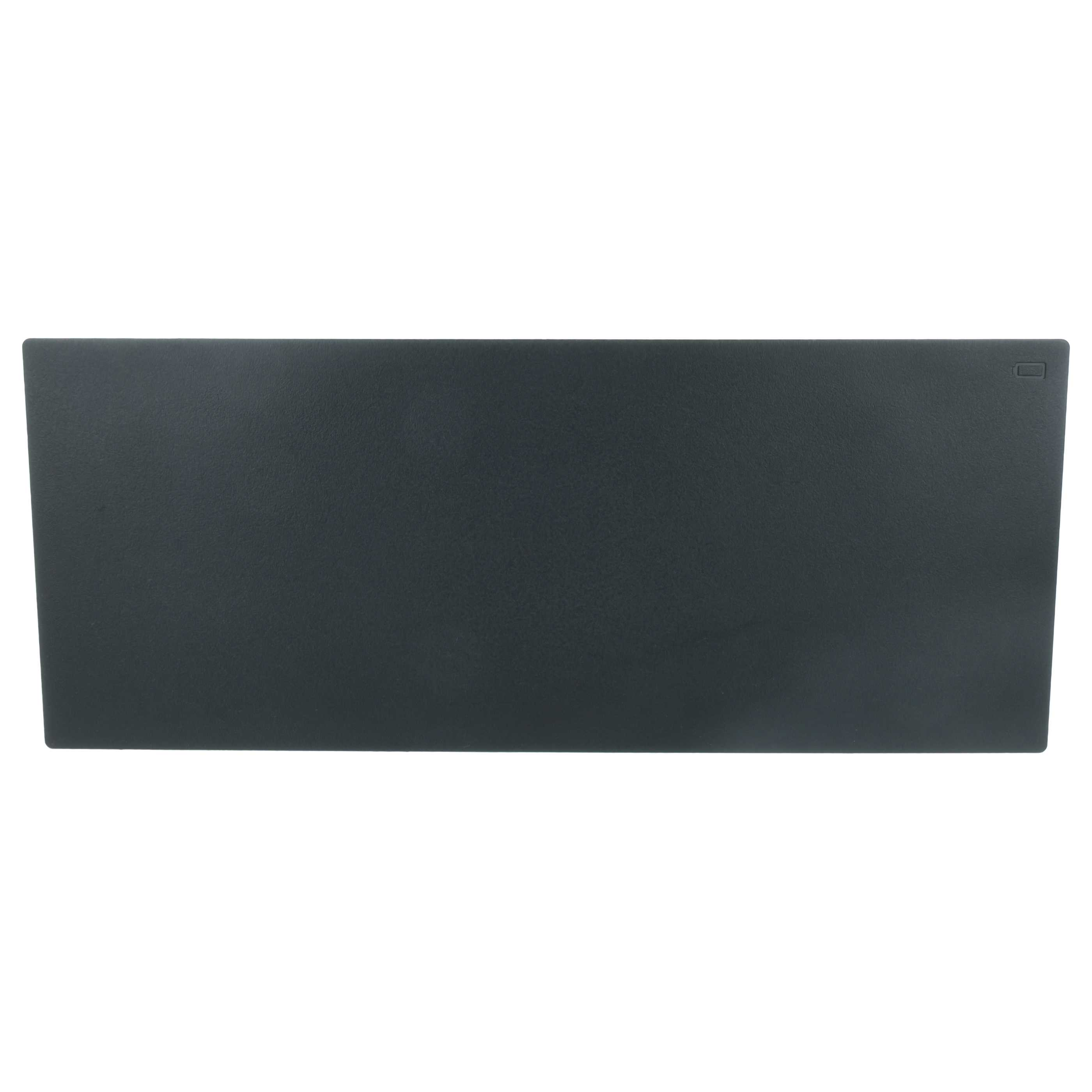Ein dunkelgraues rechteckiges Panel mit einem kleinen rechteckigen Ausschnitt oben rechts, vor weißem Hintergrund.