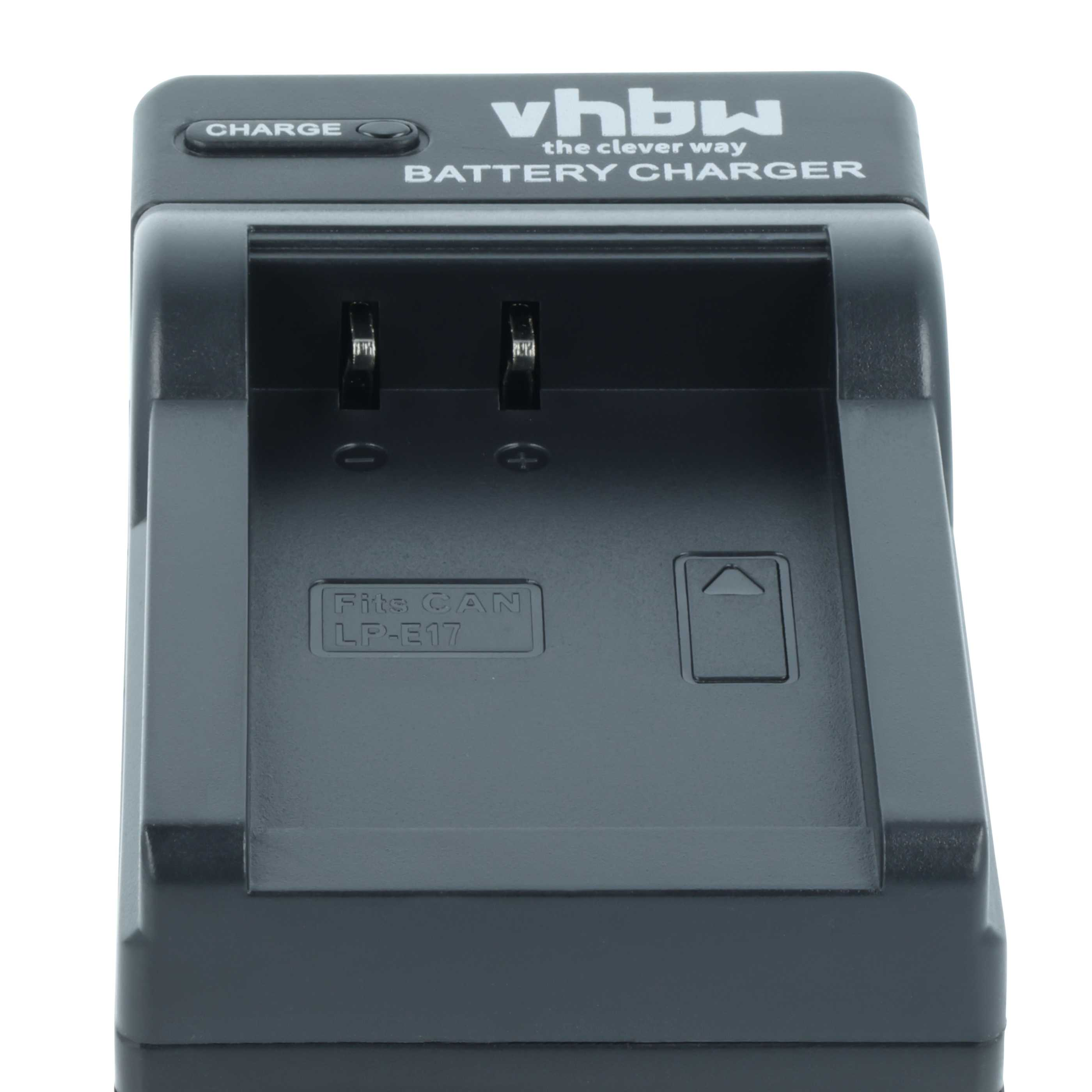 Ein schwarzes vhbw-Ladegerät. Das Ladegerät hat einen Steckplatz für einen Akku und eine 'Charge'-Anzeige.