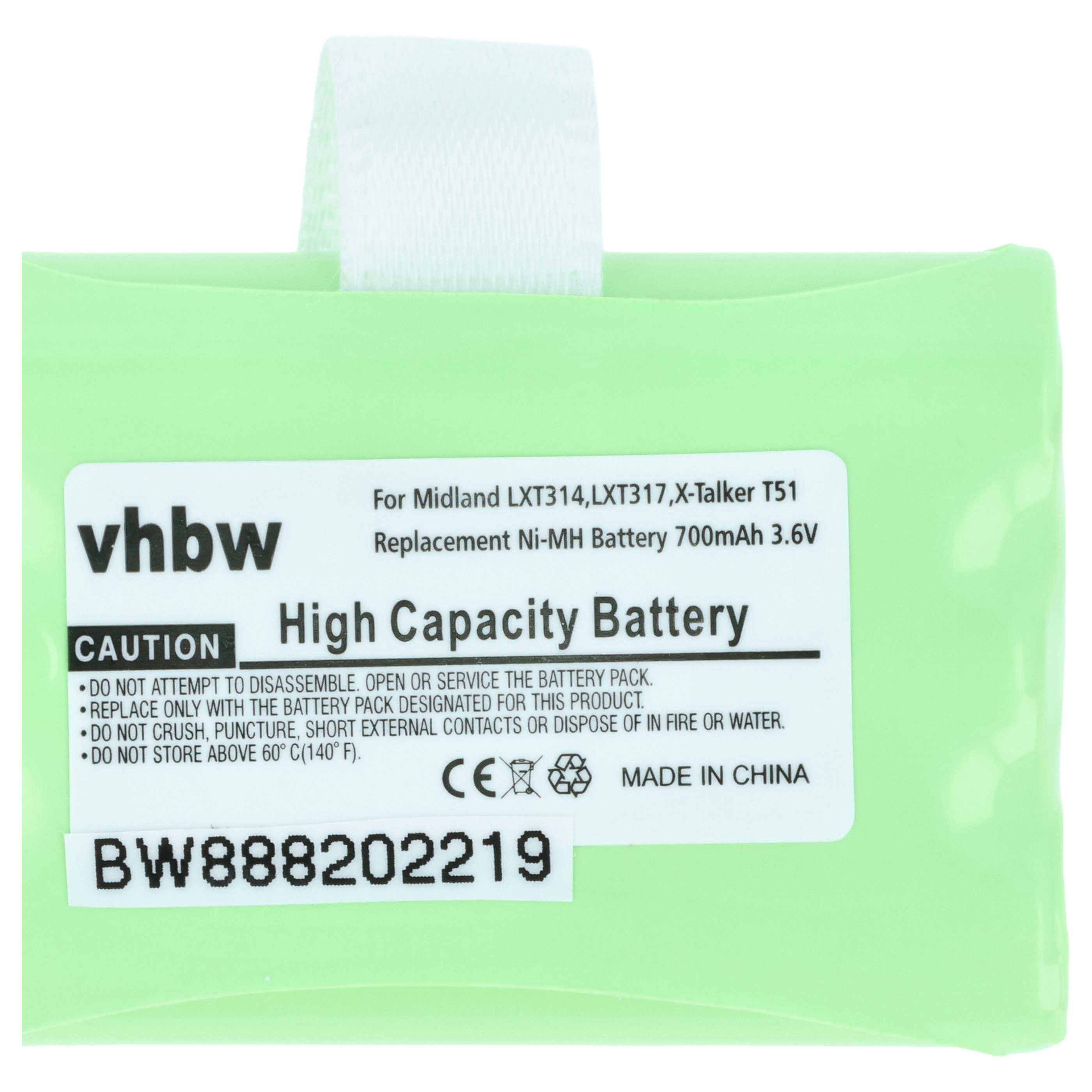 Ein grüner Akku mit weißem Text. Er hat Warnhinweise und den Text 'High Capacity Battery'.