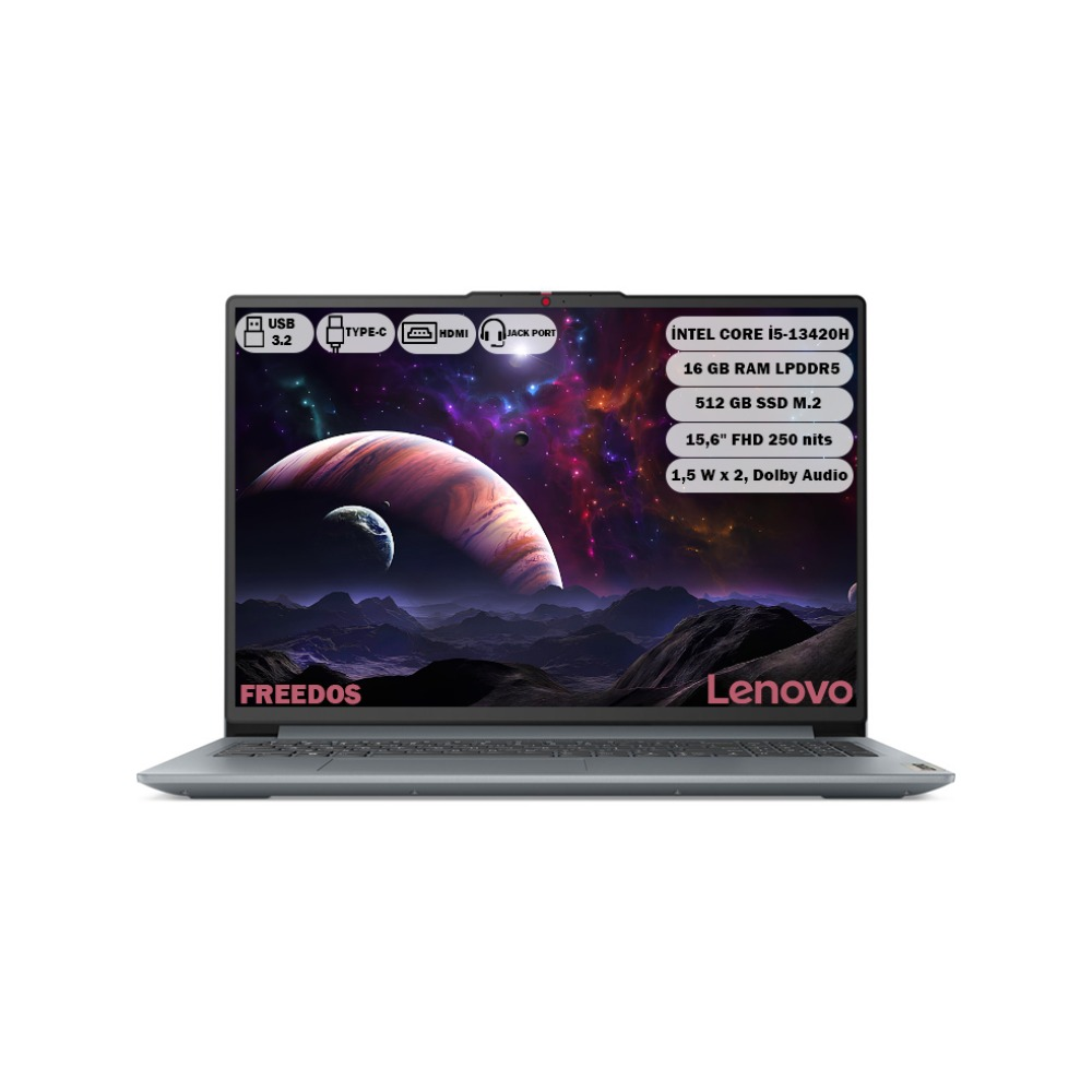 LENOVO IdeaPad Slim 3 15IRH8 83EM00KYTR FHD Intel Core i5-13420H 16 GB RAM 512 GB SSD 15,6 inç FreeDOS Laptop Gri
