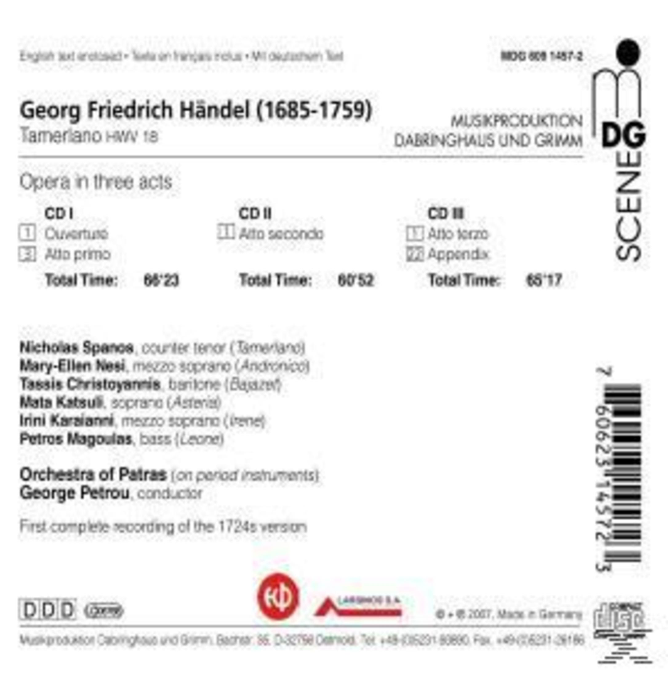 CD-Cover. Titel: Georg Friedrich Händel. Namen der Sänger und des Orchesters sind aufgeführt.