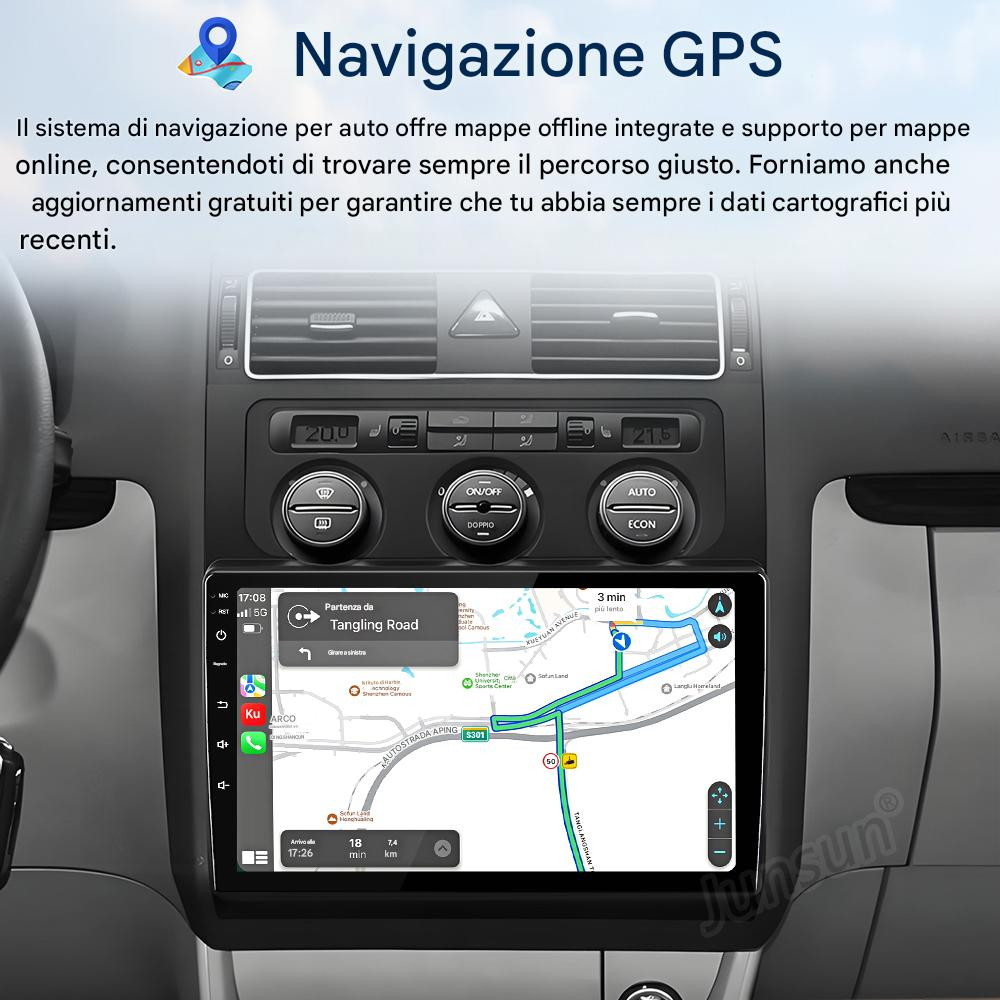 Autoinstrumententafel mit GPS-Navigation, Karte und Routenführung. Mit Bedienelementen.