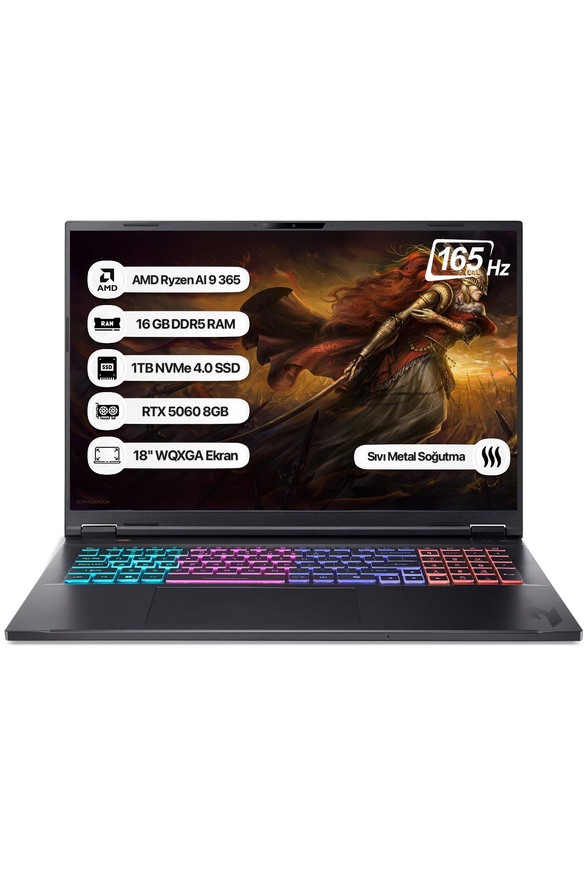 ACER Nitro 18 NH.QYHEY.001 165Hz WQXGA Ryzen AI 9 365 16 GB RAM 1 TB SSD 18 inç FreeDOS Laptop Siyah