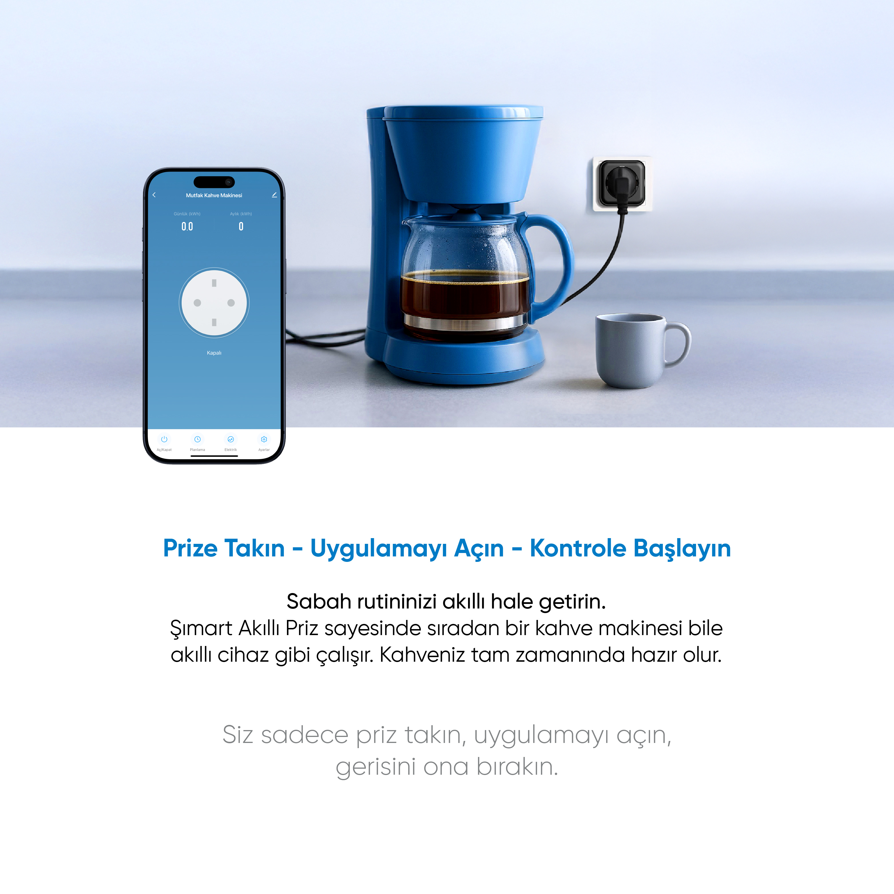 ŞIMART Zaman Ayarlı, Akım Korumalı, Uzaktan Kontrol Wi-Fi Akıllı Priz
