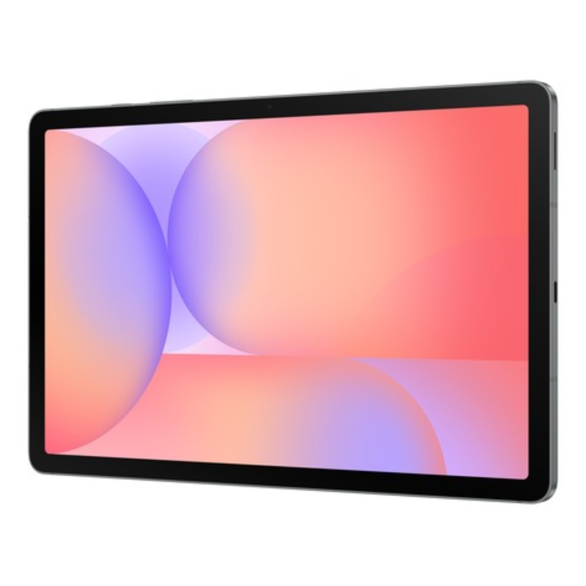 Un tablet con schermo colorato. Lo schermo mostra cerchi sfocati e sovrapposti in tonalità viola e arancioni.
