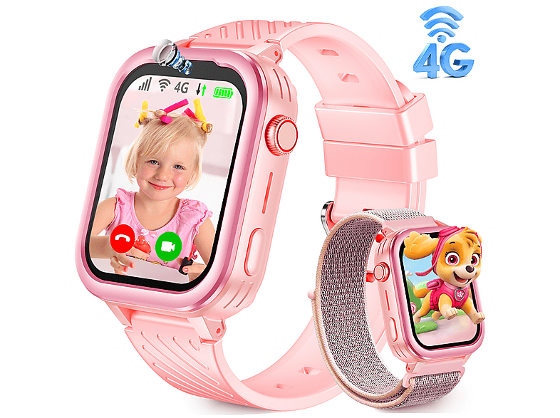 RALIO D39 Kinder Smartwatch Silikon & Nylon, 240 mm, Rosa Kinderuhr mit GPS,4G-HD-Videoanrufe und 4G-Anrufe, Weihnachtsgeschenk & Neujahrsgeschenke für Kinder