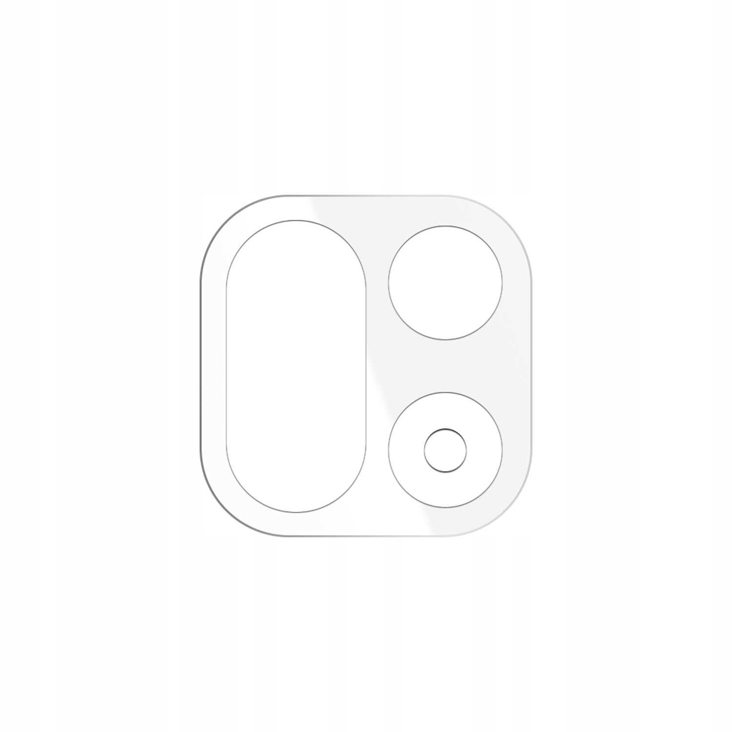Przezroczysta, prostokątna osłona obiektywu aparatu telefonicznego z trzema okrągłymi i jednym owalnym otworem.