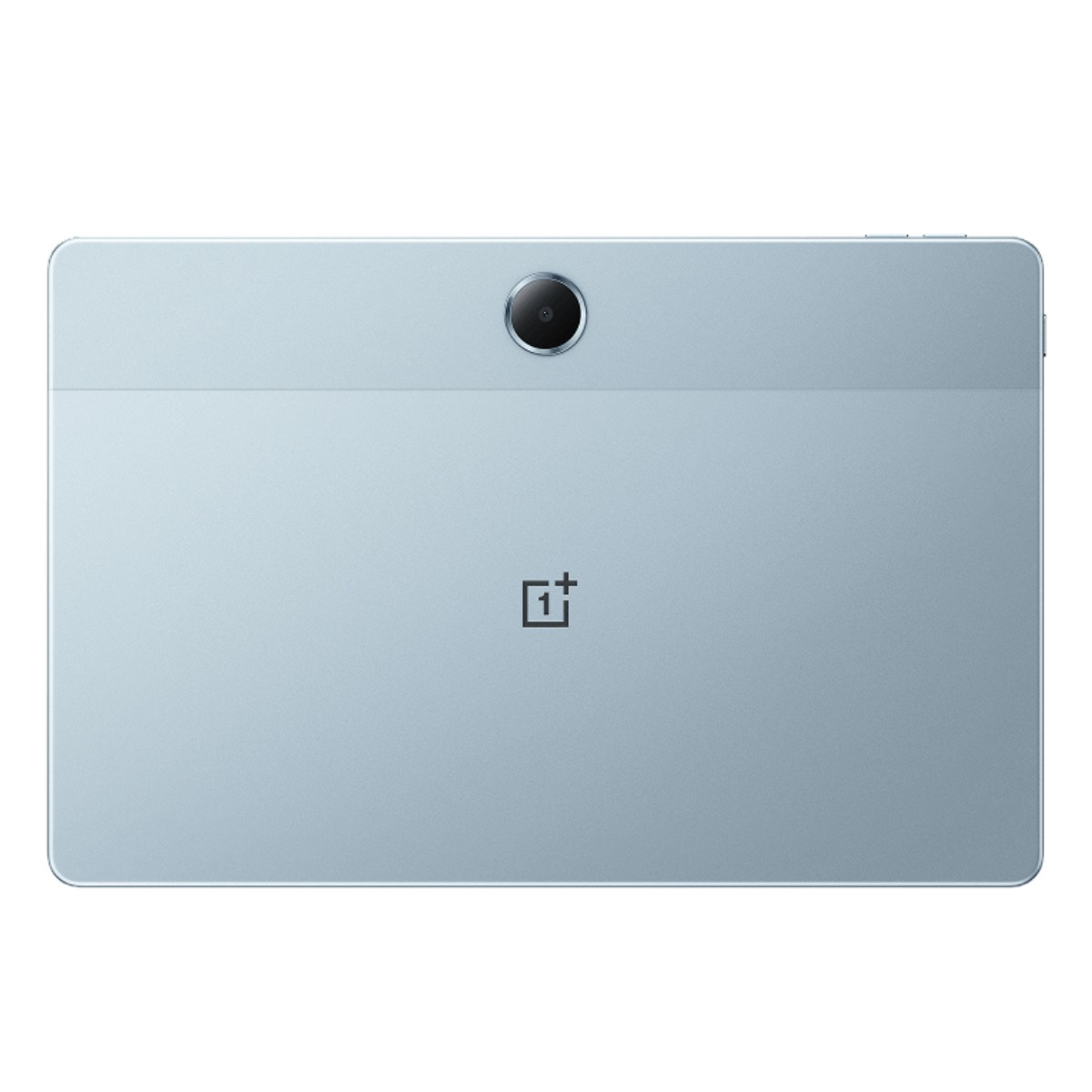 Una tableta azul claro con cámara y logotipo de la marca. La tableta es rectangular con esquinas redondeadas. La cámara está centrada.