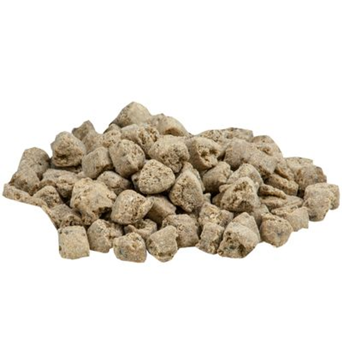 Stos jasnobrązowych, nieregularnych kamieni. Kamienie są gęsto upakowane, z białym tłem.