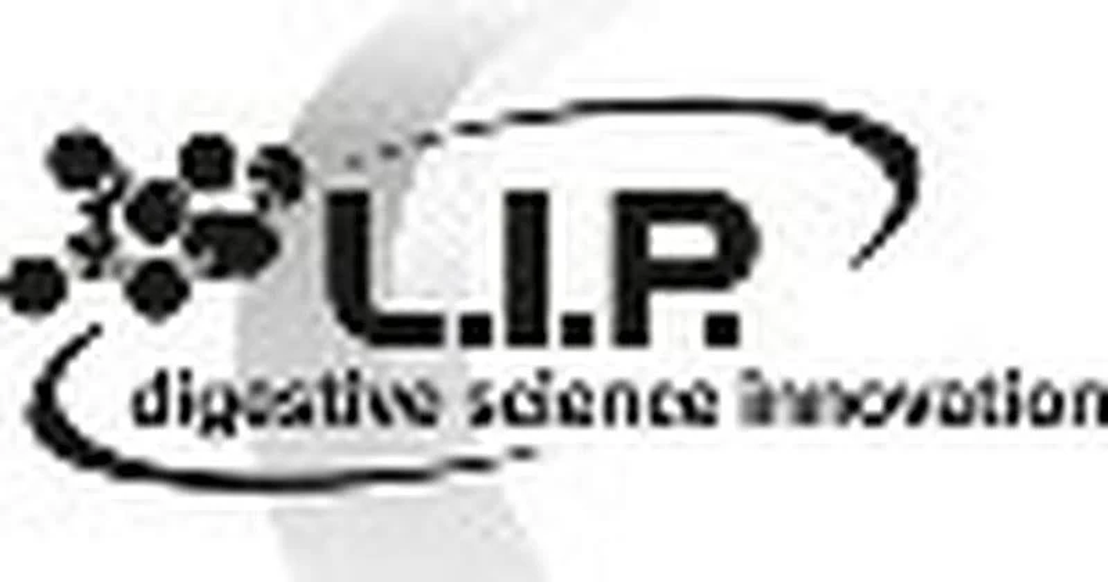 Logo zawiera czarne litery L.I.P. Poniżej napis 'digestive science innovation'. Obecne są czarne elementy graficzne.