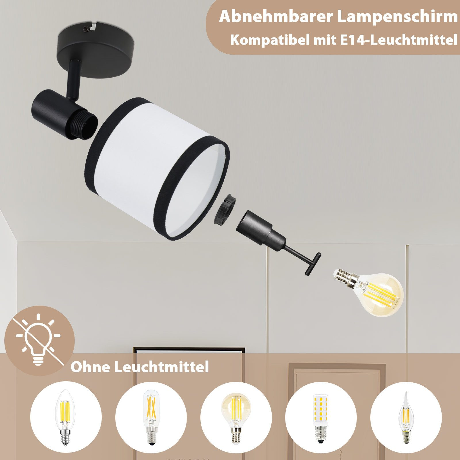 Una lampada smontata in bianco e nero, con una lampadina e diverse lampadine alternative visualizzate in basso.