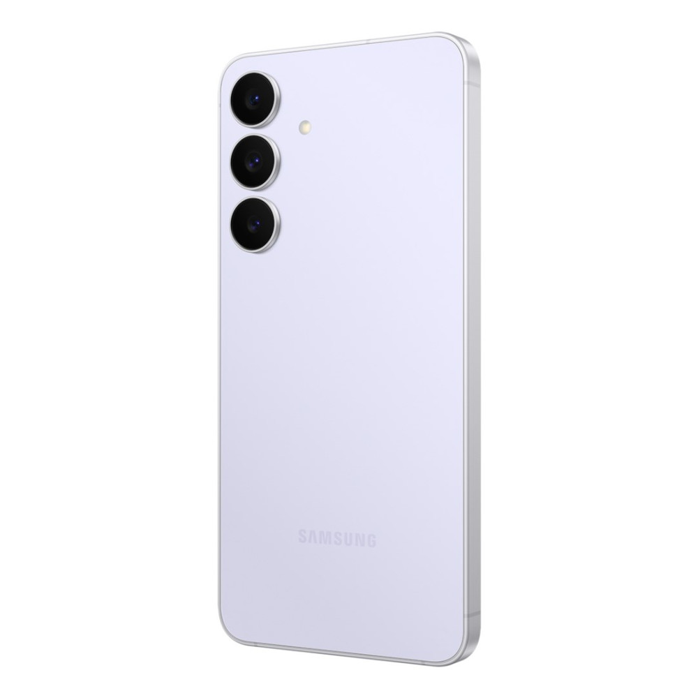 Ein hellviolettes Smartphone mit drei Kameralinsen. Das Samsung-Logo ist sichtbar. Das Telefon ist nach rechts abgewinkelt.